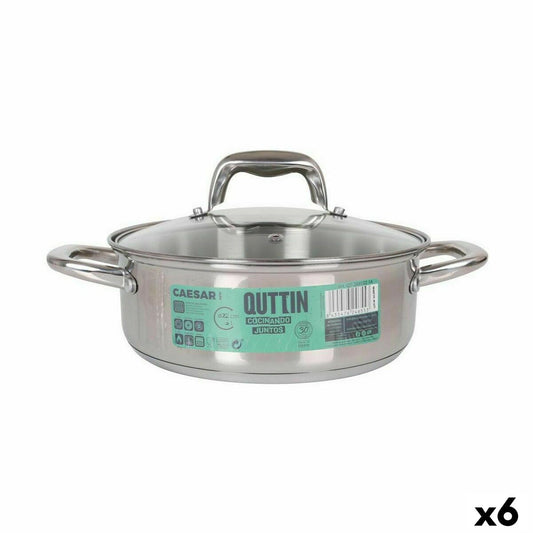 Casserole with glass lid Quttin Caesar Steel ø 22 x 8 cm (6 Units)