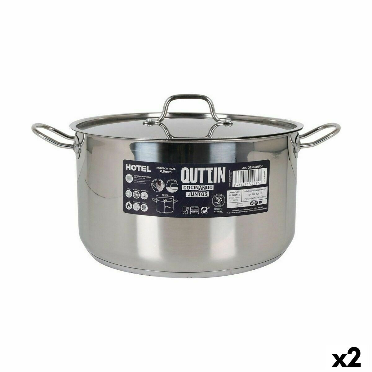 Casserole with Lid Quttin Hotel Steel ø 30 x 17 cm (2 Units)