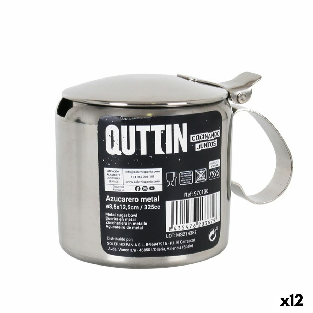 Sugar Bowl Quttin Quttin 325 ml 8,5 x 12,5 cm Metal 11 x 7,7 x 8 cm (12 Units)