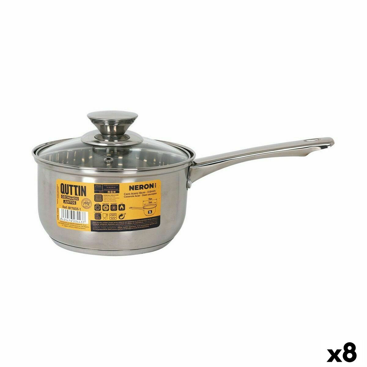 Saucepan with Lid Inde New Neron Steel 33 x 17,5 x 10 cm (8 Units)