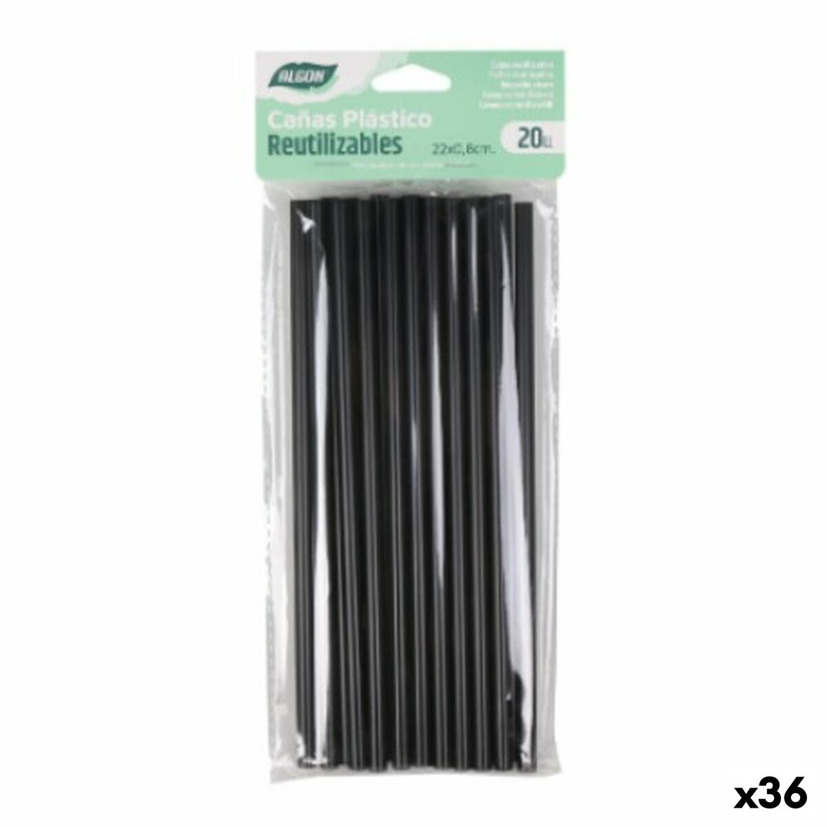 Reusable Straws Algon Black Plastic 36 Units 22 cm 8 mm