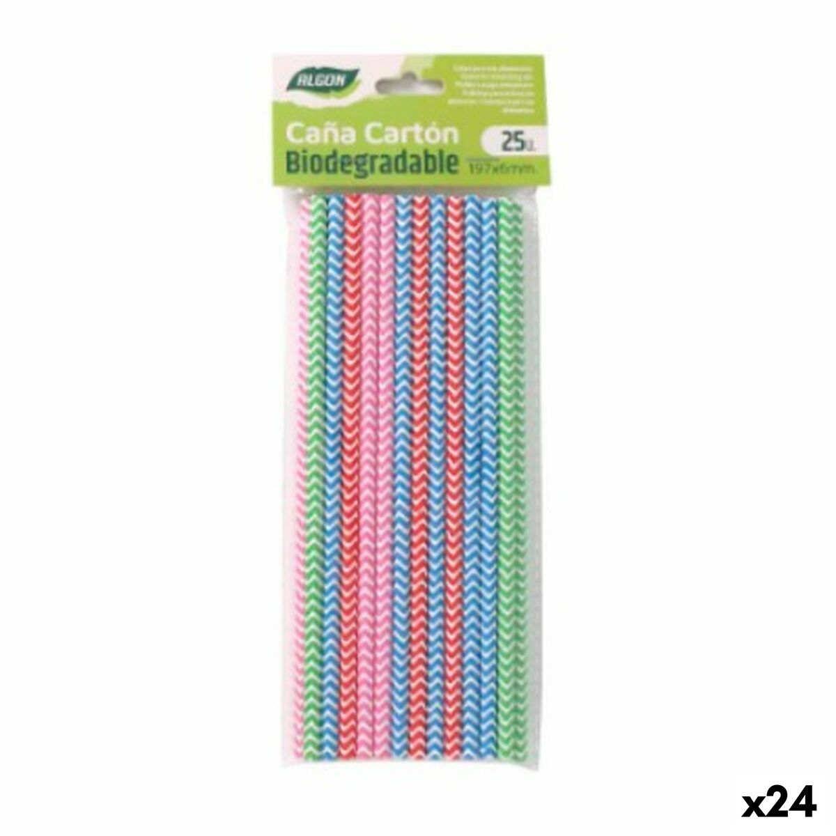 Straws Algon Cardboard Multicolour Stripes 25 Pieces 24 Units