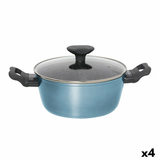 Casserole with glass lid Quttin Venus Blue 41,5 x 30 x 15 cm (4 Units)