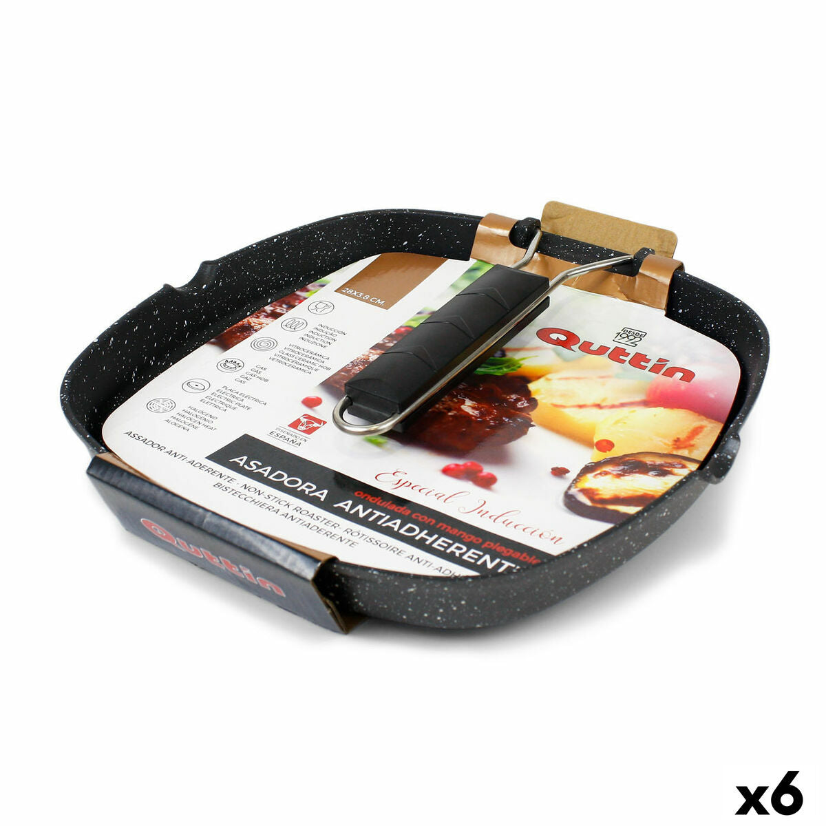 Grill pan with stripes Quttin 28 x 3,8 cm (6 Units)