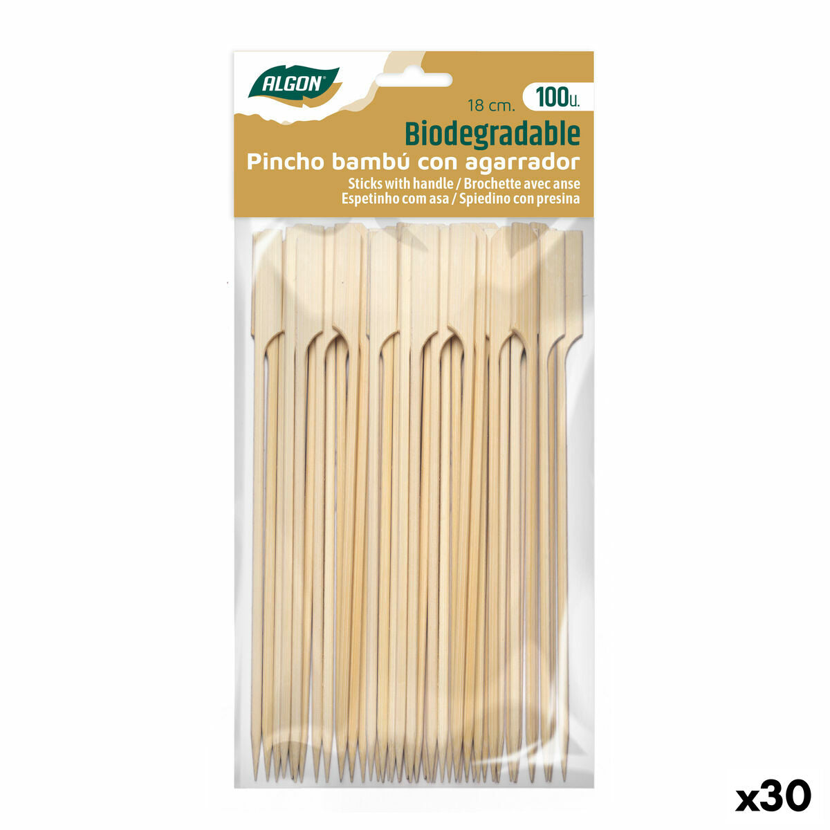 Bamboo toothpicks Algon 18 cm Set 100 Pieces (30 Units)