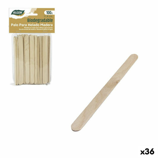 Set of ice cream sticks Algon Wood 100 Pieces 11,4 x 1 x 0,2 cm (36 Units)