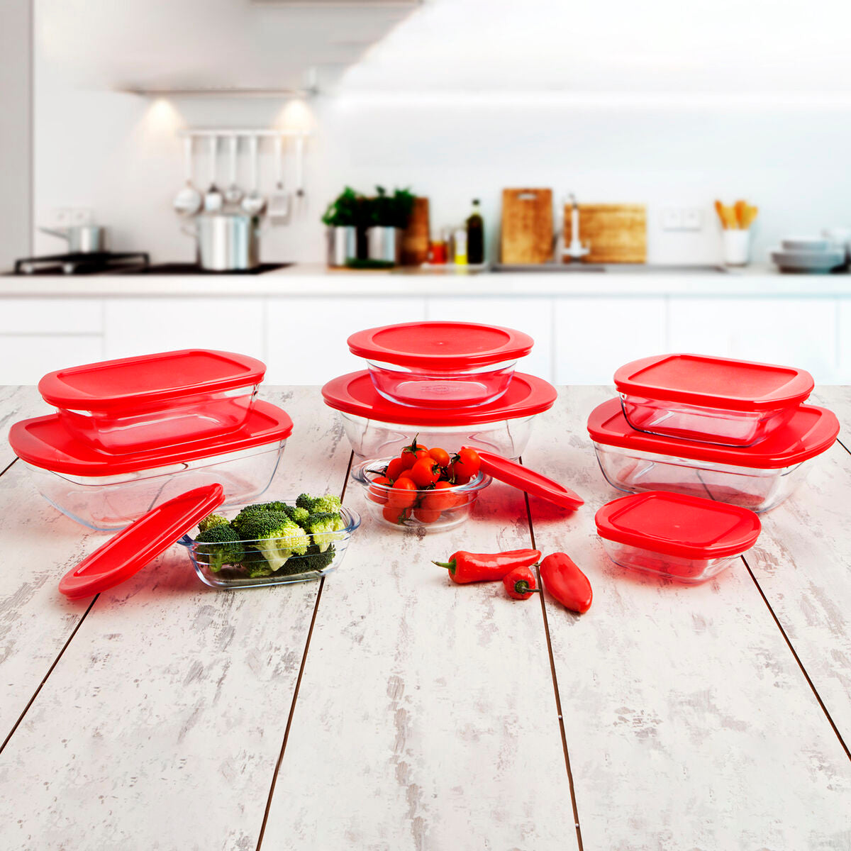 Round Lunch Box with Lid Ô Cuisine Cook & Store 21 x 21 x 7 cm Red 1,1 L Silicone Glass (5 Units)