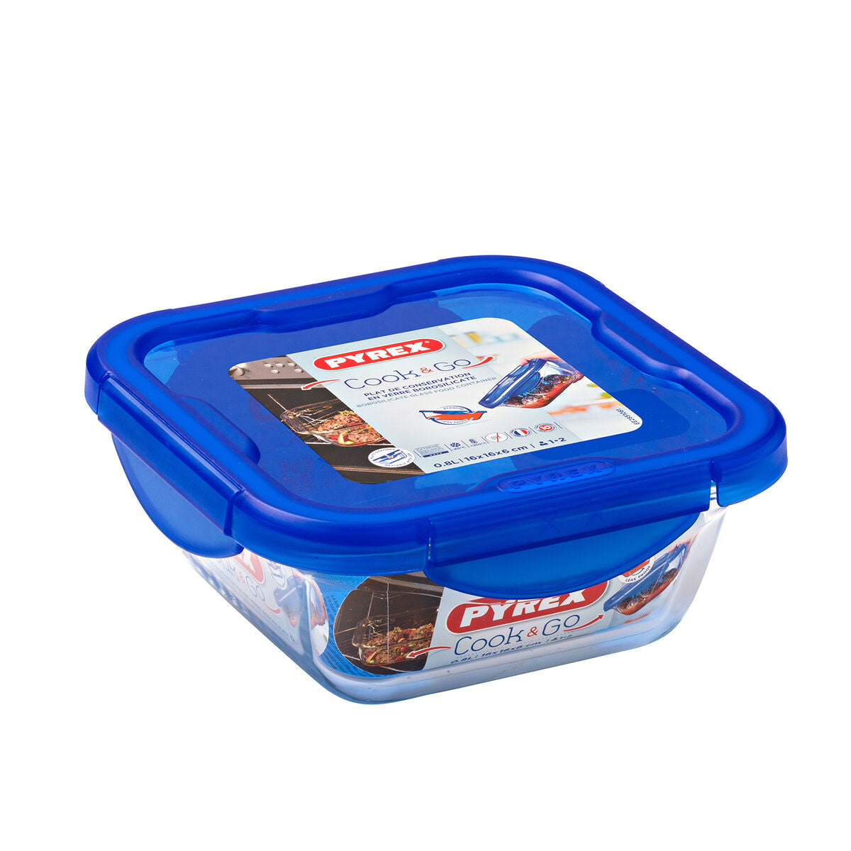 Hermetic Lunch Box Pyrex Cook & Go 16,7 x 16,7 x 7 cm Blue 850 ml Glass (6 Units)