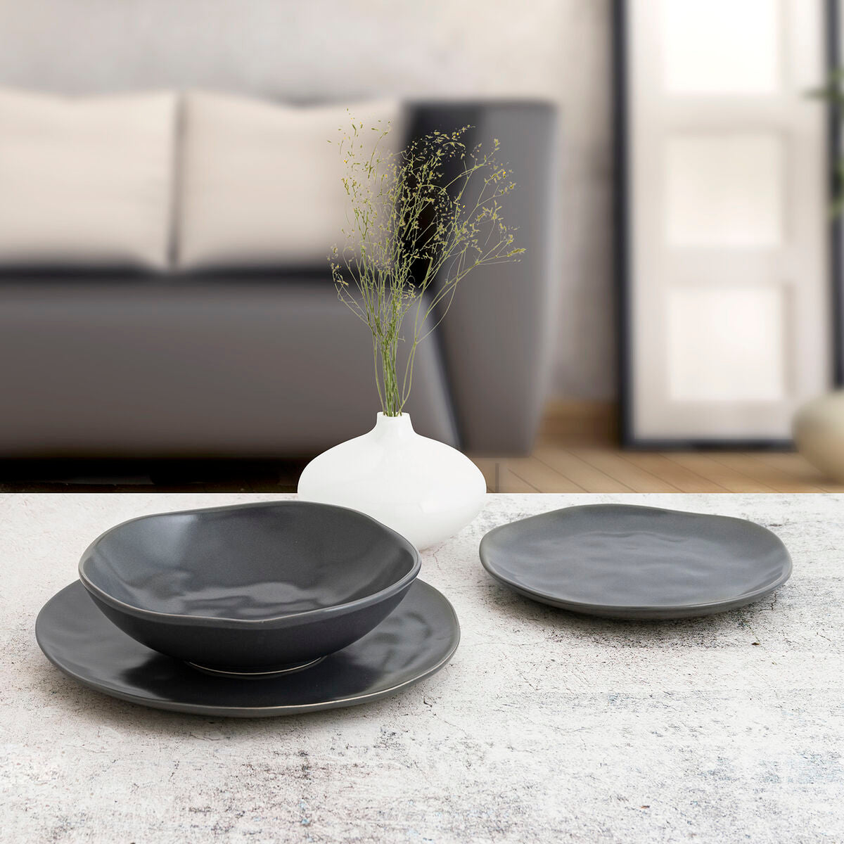 Deep Plate Bidasoa Cosmos Ceramic Black (22 cm) (12 Units)