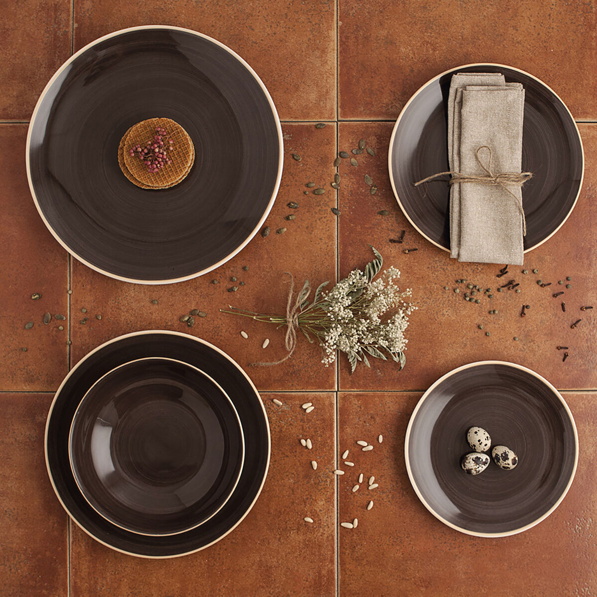 Flat plate Ariane Terra Ceramic Brown (24 cm) (6 Units)