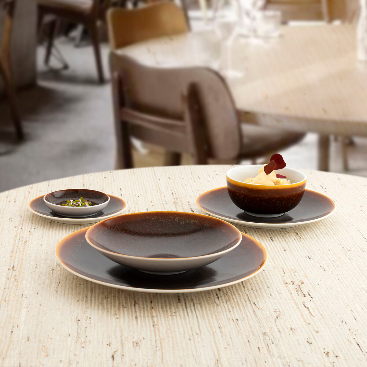 Flat plate Ariane Decor Ceramic Brown (10 cm) (24 Units)