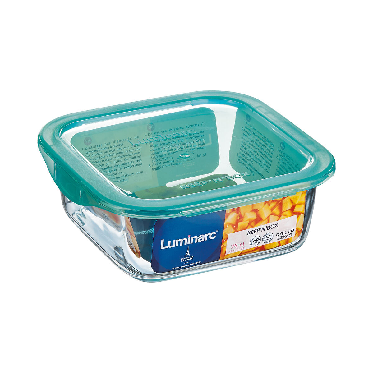 Square Lunch Box with Lid Luminarc Keep'n Lagon 10 x 5,4 cm Turquoise 380 ml Bicoloured Glass (6 Units)