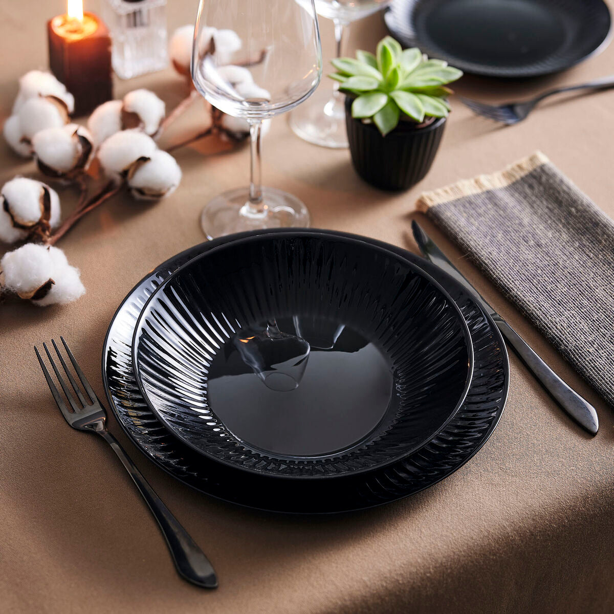 Deep Plate Luminarc Cottage Black Glass 20 cm (24 Units)