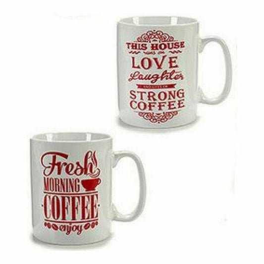 Mug Coffee Porcelain Red White 500 ml 24 Units