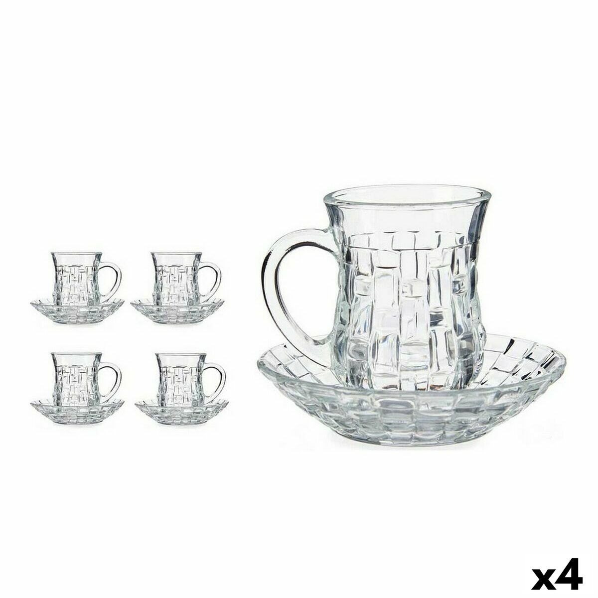 Set of Mugs with Saucers 125 ml Transparent Glass (12 x 9 x 12 cm) (4 Units)