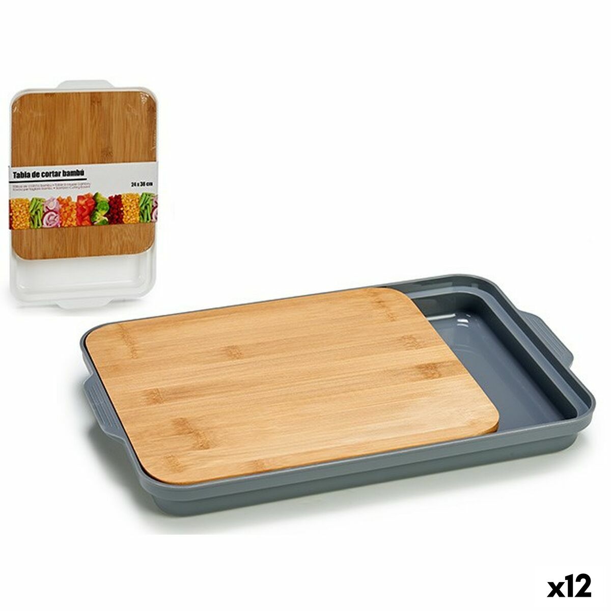 Cutting board Recipiente Bamboo 25 x 4 x 37,5 cm (12 Units)