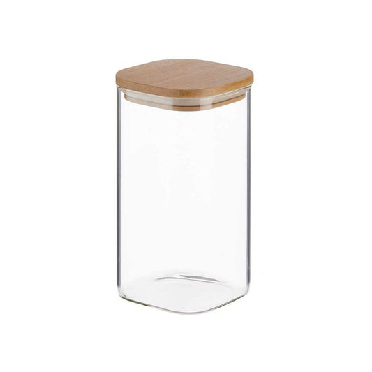 Jar Brown Transparent Bamboo Borosilicate Glass 1,5 L 10,4 x 19 x 10,4 cm (12 Units)