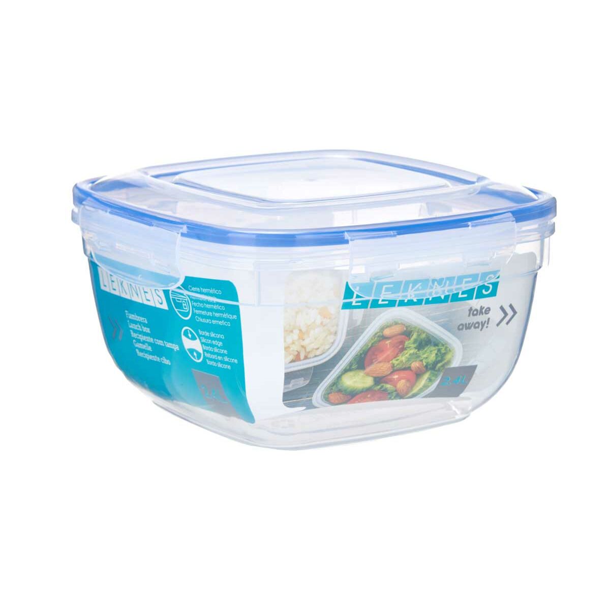 Hermetic Lunch Box Squared Transparent Plastic 2,4 L 20 x 11 x 20 cm (12 Units)