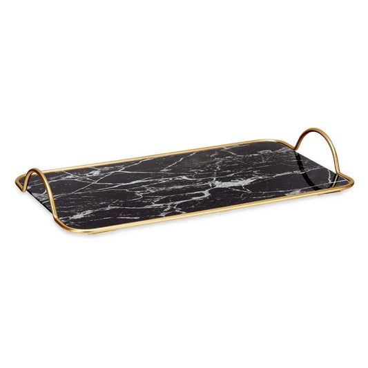 Tray Marble Black Golden Metal Glass 35 x 4,5 x 20 cm (6 Units)