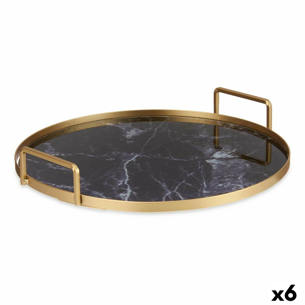 Tray Marble Black Golden Metal Glass 30 x 4,5 x 30 cm (6 Units)