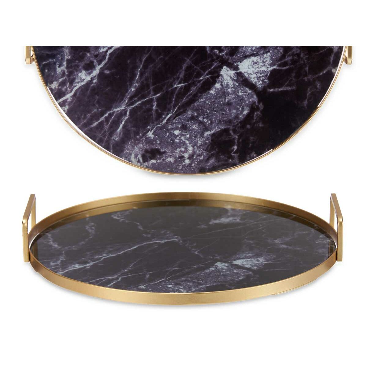 Tray Marble Black Golden Metal Glass 30 x 4,5 x 30 cm (6 Units)