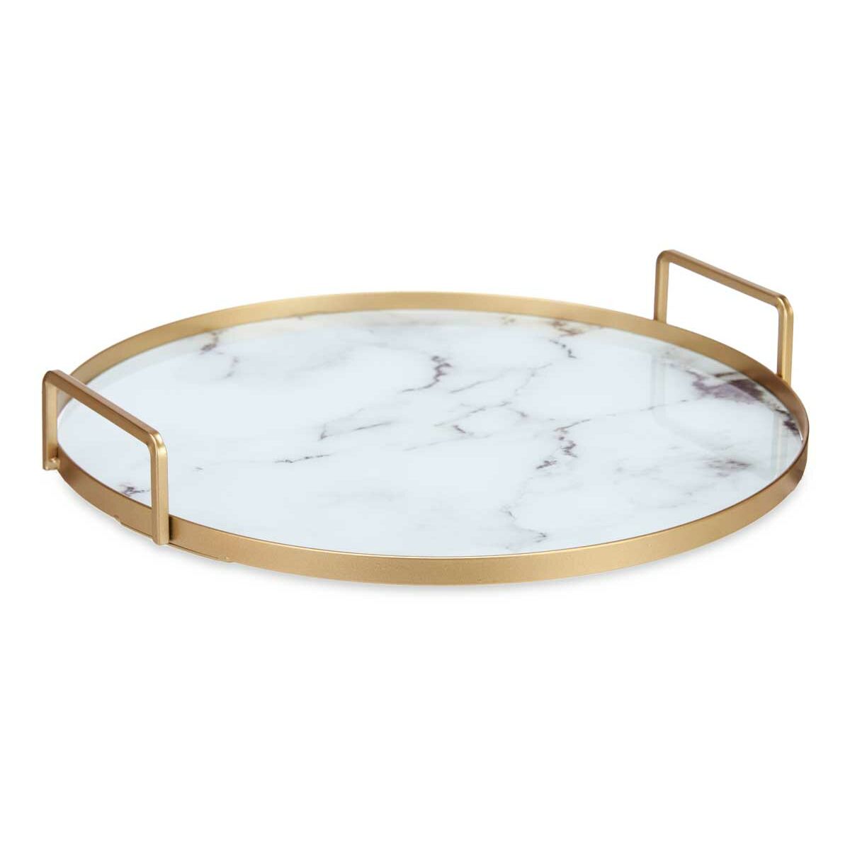 Tray Marble White Golden Metal Glass 30 x 4,5 x 30 cm (6 Units)