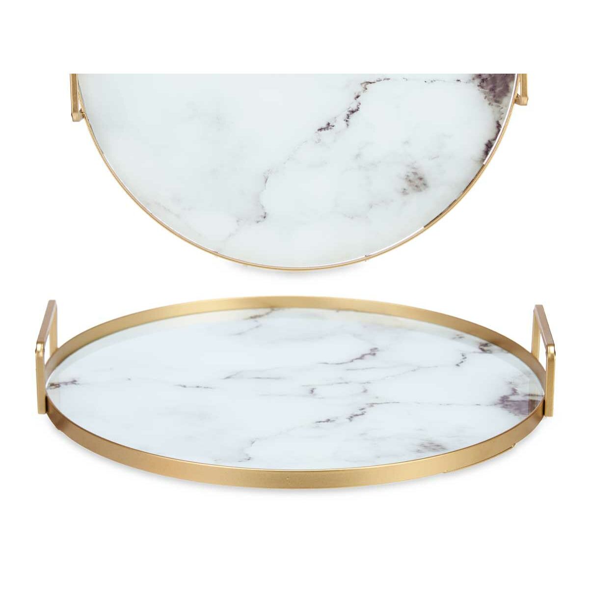 Tray Marble White Golden Metal Glass 30 x 4,5 x 30 cm (6 Units)