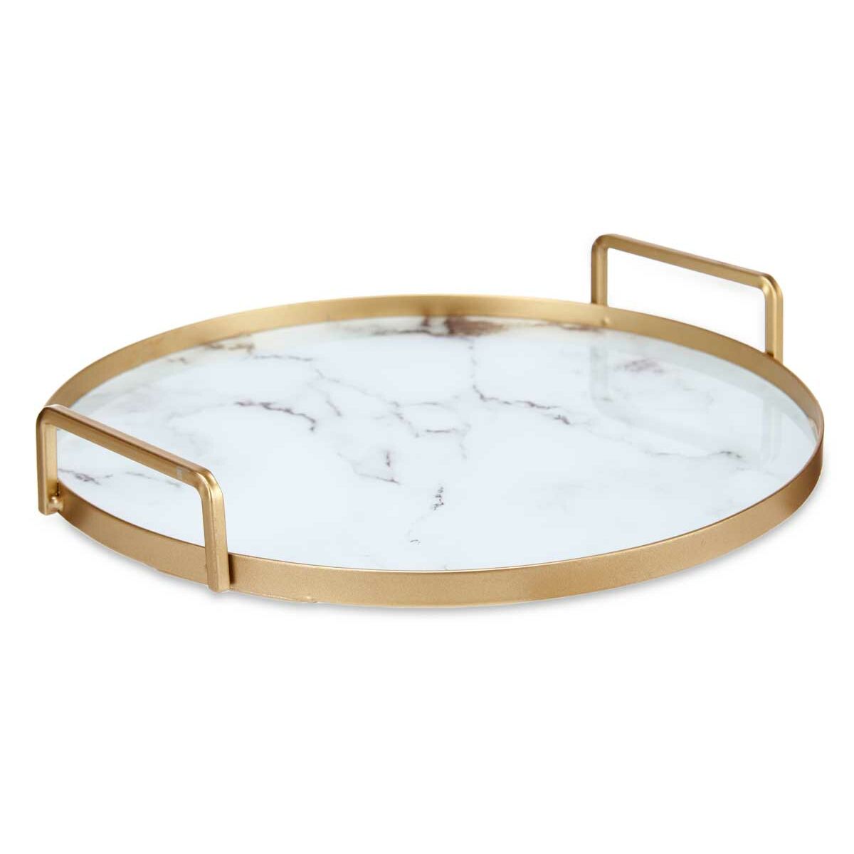 Tray Marble White Golden Metal Glass 25 x 4 x 25 cm (6 Units)