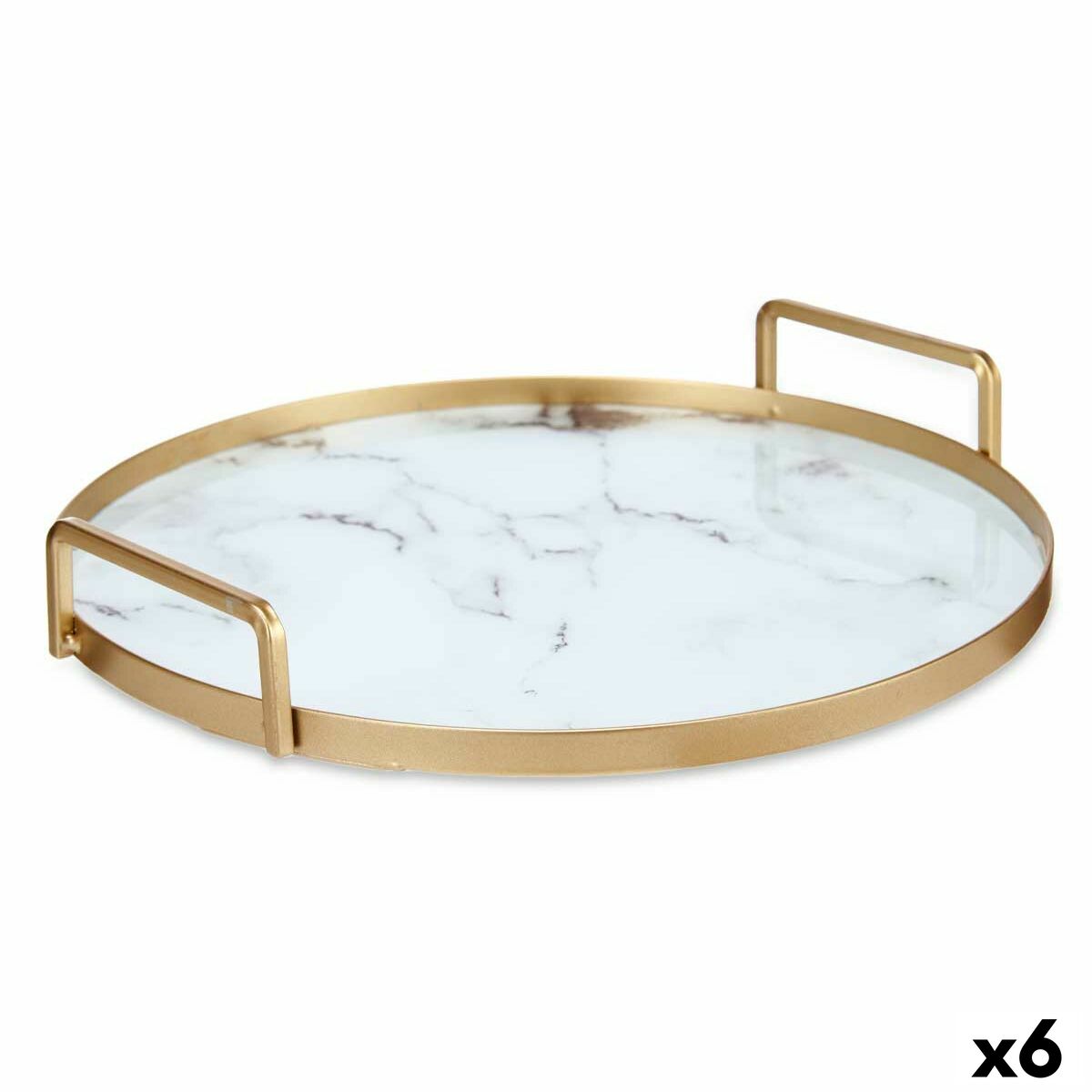 Tray Marble White Golden Metal Glass 25 x 4 x 25 cm (6 Units)