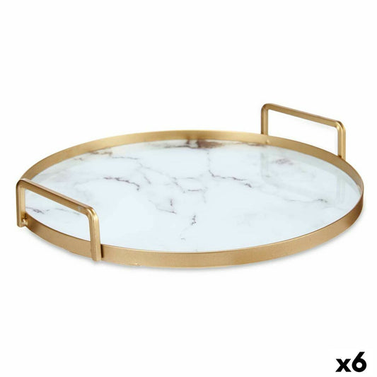 Tray Marble White Golden Metal Glass 25 x 4 x 25 cm (6 Units)