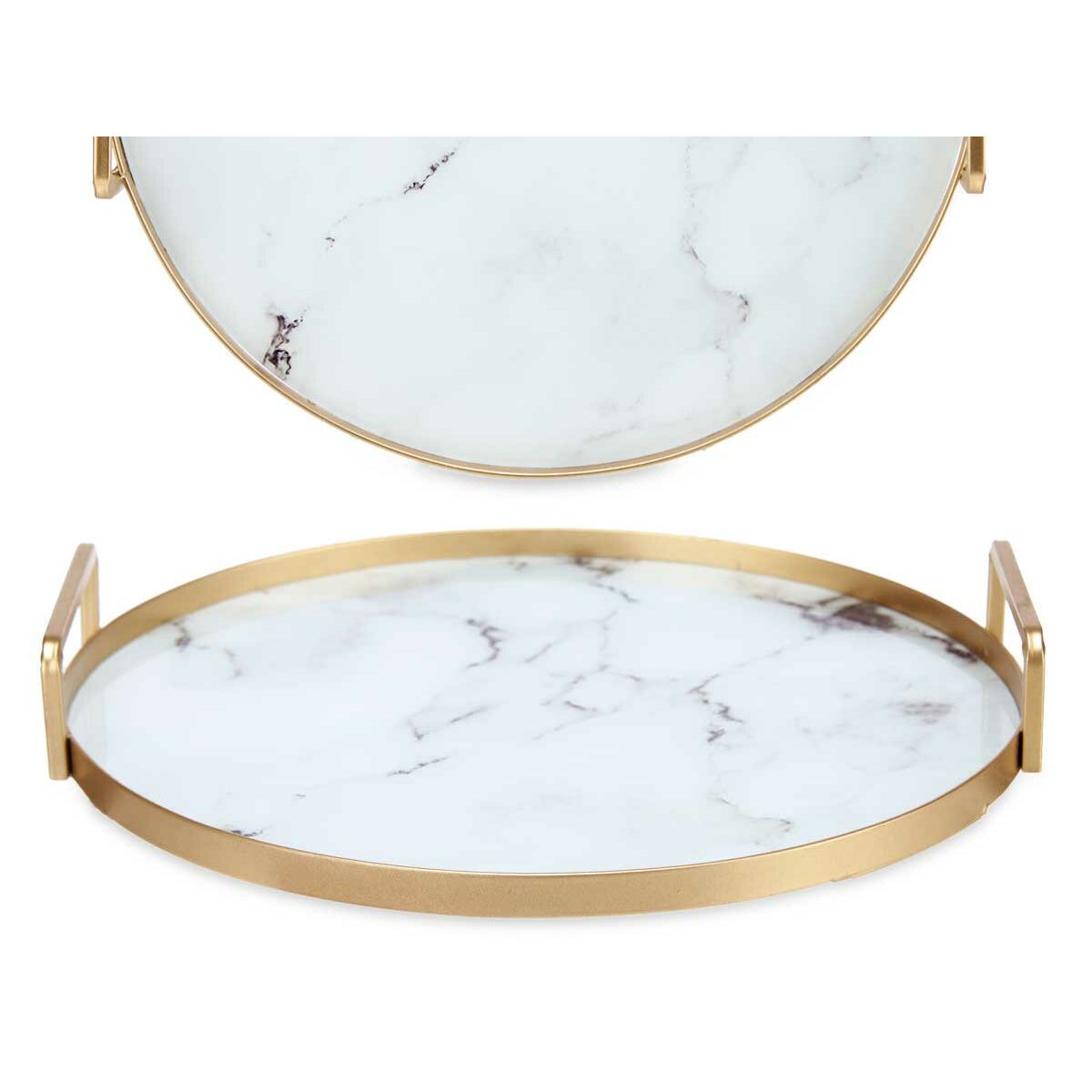 Tray Marble White Golden Metal Glass 25 x 4 x 25 cm (6 Units)