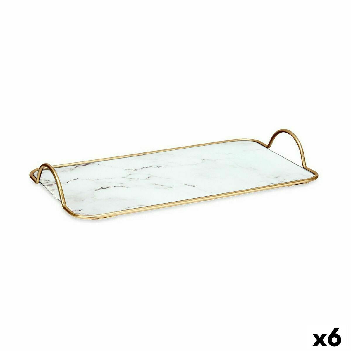 Tray Marble White Golden Metal Glass 35 x 4,5 x 20 cm (6 Units)